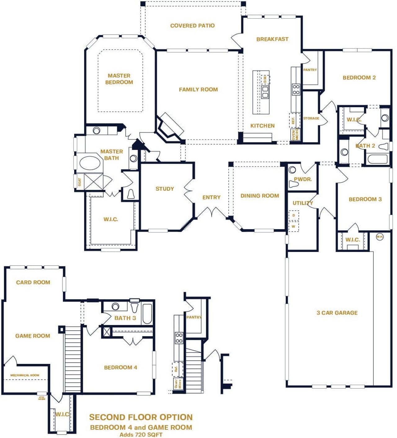 2D floor plan layout for the Santa Fe by Sitterle Homes in Lakeview 100’s, Waller, TX (Image 2).