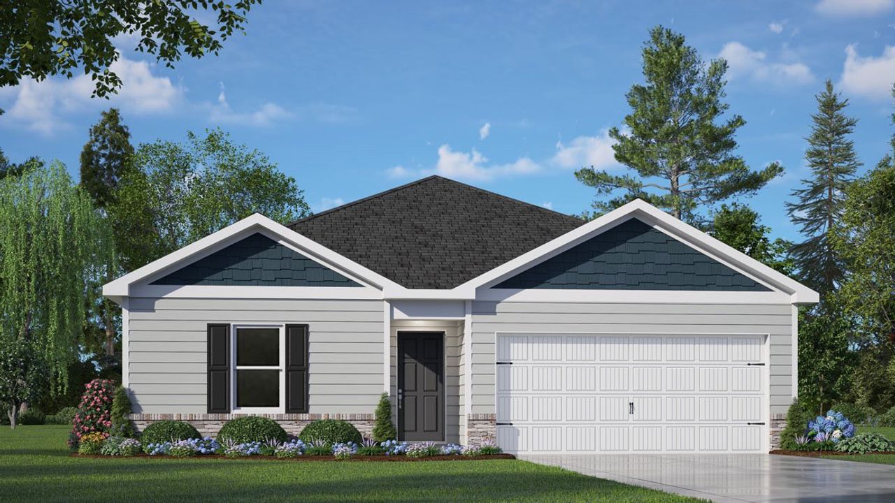 Representative exterior photo of a completed home built from the Freeport by D.R. Horton in Belle Grove, Wendell, NC (Image 2).