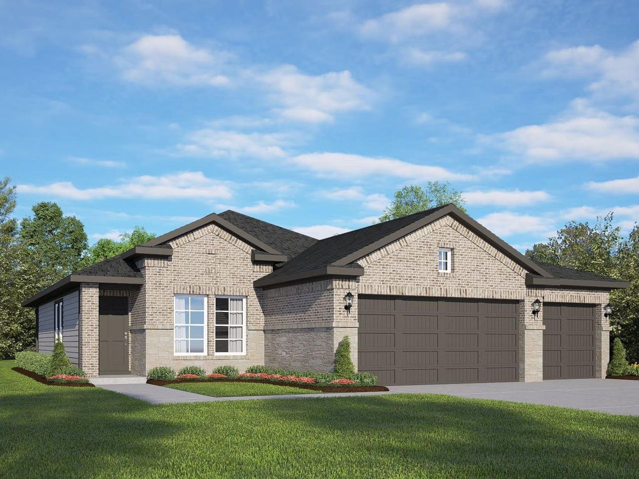 Front exterior of a new home in River Ranch Meadows, Dayton, TX, highlighting curb appeal (Image 2).
