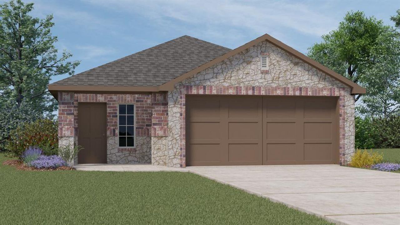Front exterior of a new home in Cartwright Ranch, Crandall, TX, highlighting curb appeal (Image 2).
