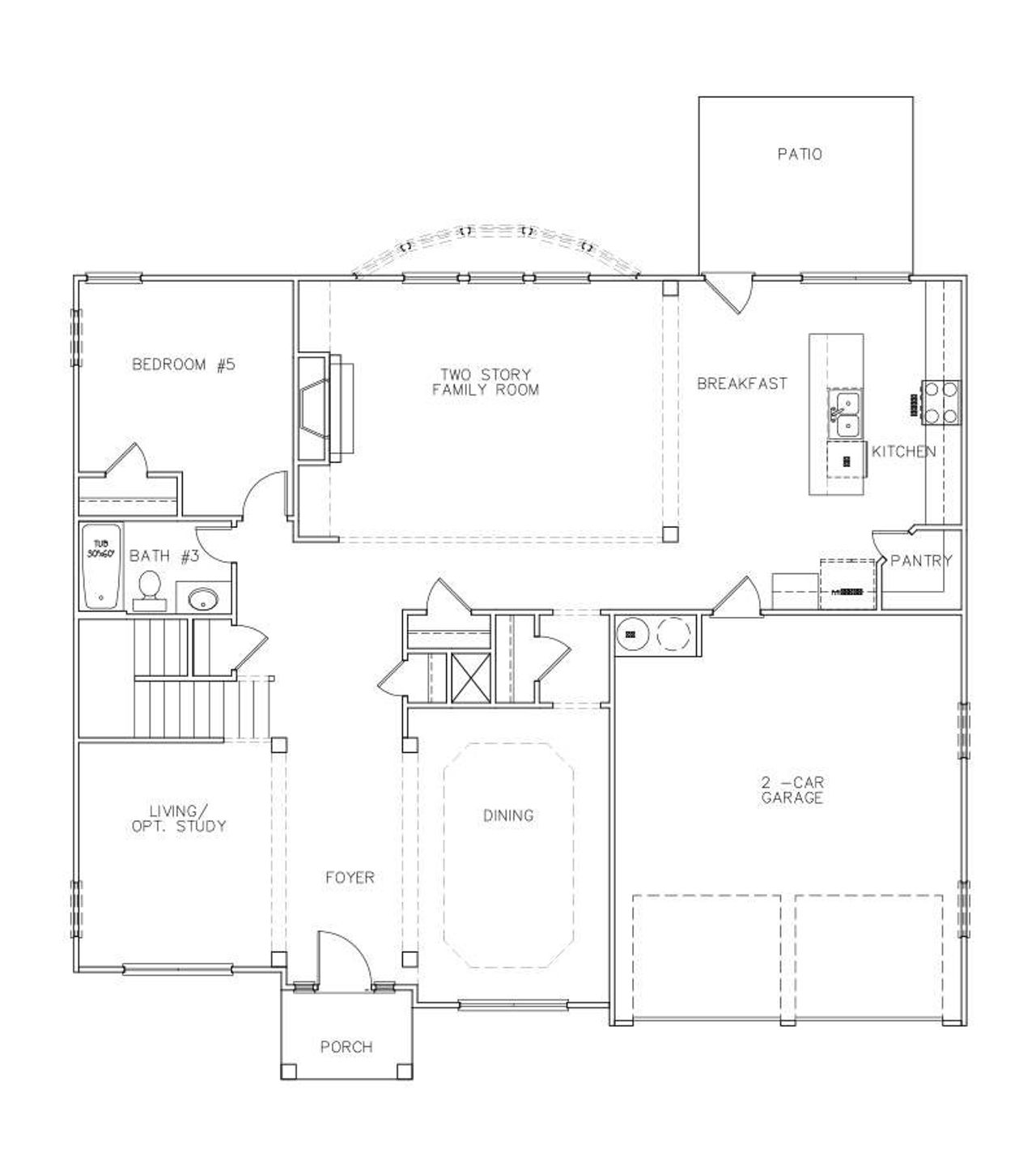 2D floor plan layout for the Kensington by Silverstone Communities in The Landing at Miller’s Ferry, Adairsville, GA (Image 2).