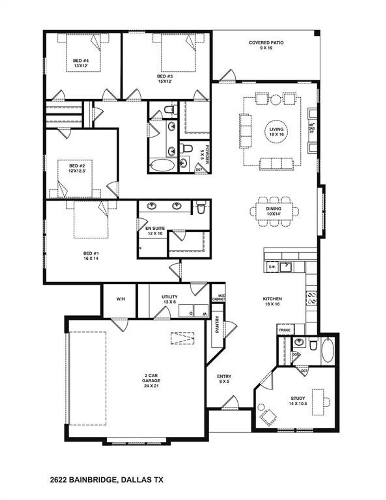 2D floor plan layout of this home in , Dallas, TX (Image 2).