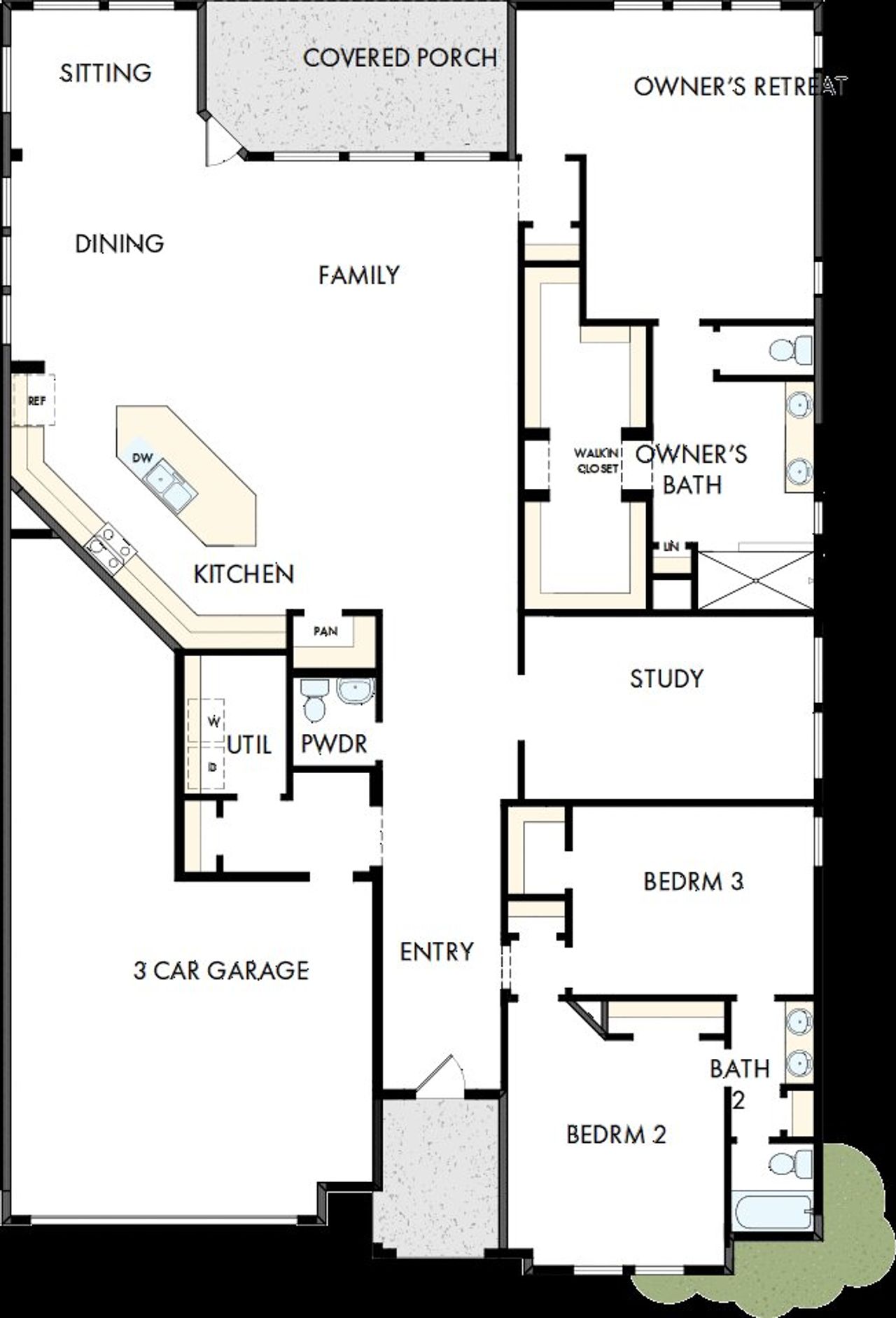 2D floor plan layout of this home in Myrtle Creek, Waxahachie, TX (Image 2).
