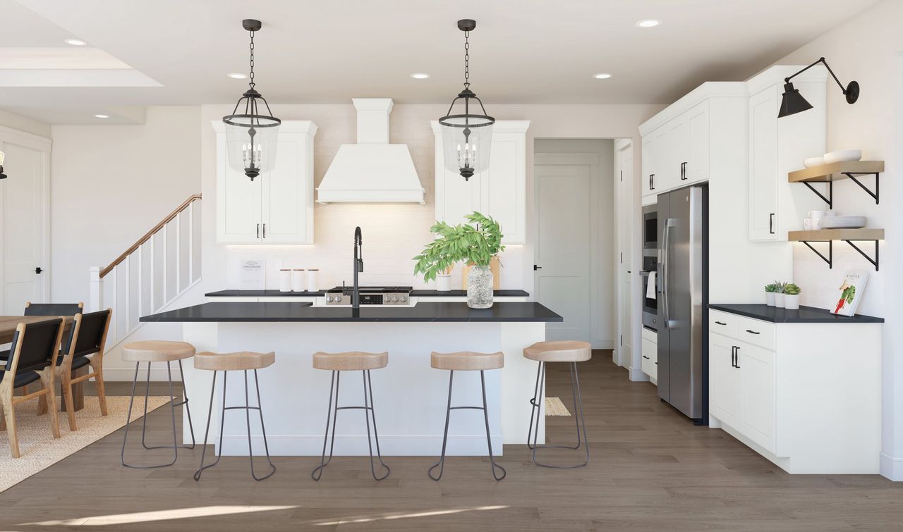 Kitchen with pendant lights & floating shelves Kitchen with pendant lights & floating shelves