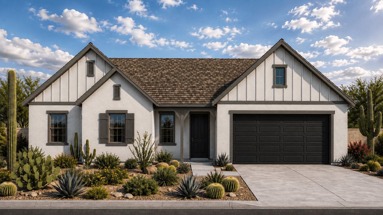 Representative exterior photo of a completed home built from the Cholla by William Ryan Homes in Silver Cross, San Tan Valley, AZ (Image 2). Representative exterior photo of a completed home built from the Cholla by William Ryan Homes in Silver Cross, San Tan Valley, AZ (Image 2).