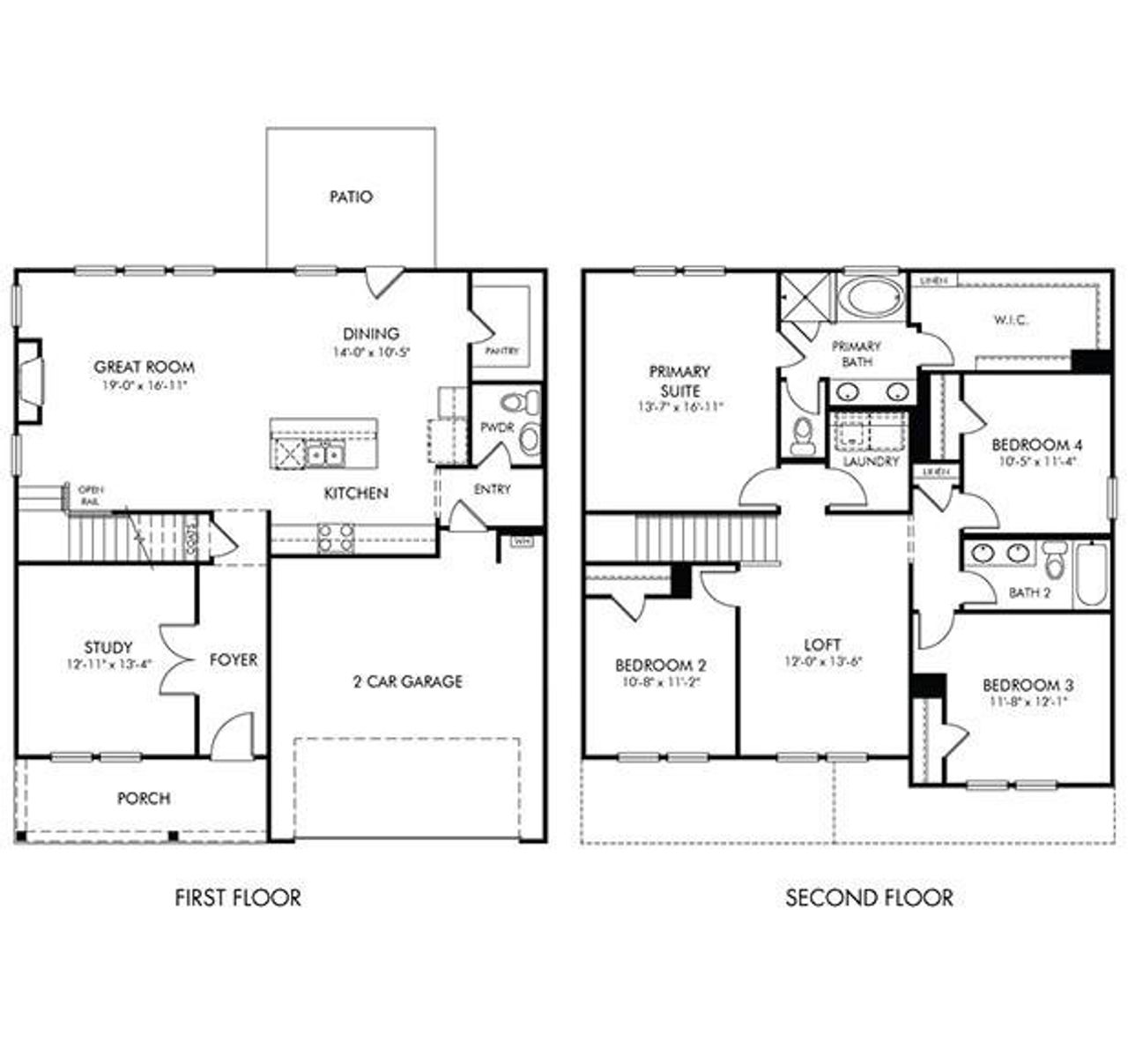 2D floor plan layout of this home in Creekside at Oxford Park, Fairburn, GA (Image 2).