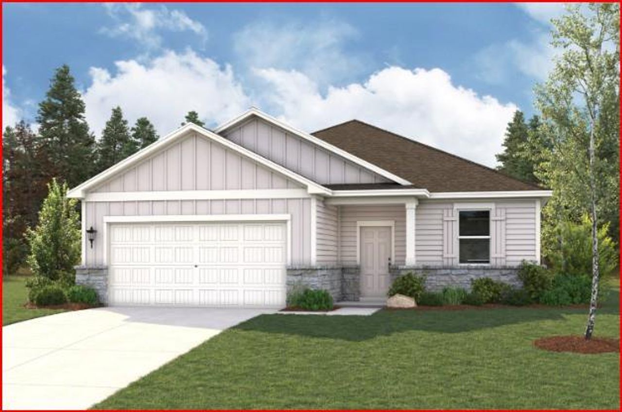 Front exterior of a new home in Evelyn, Austin, TX, highlighting curb appeal (Image 2).