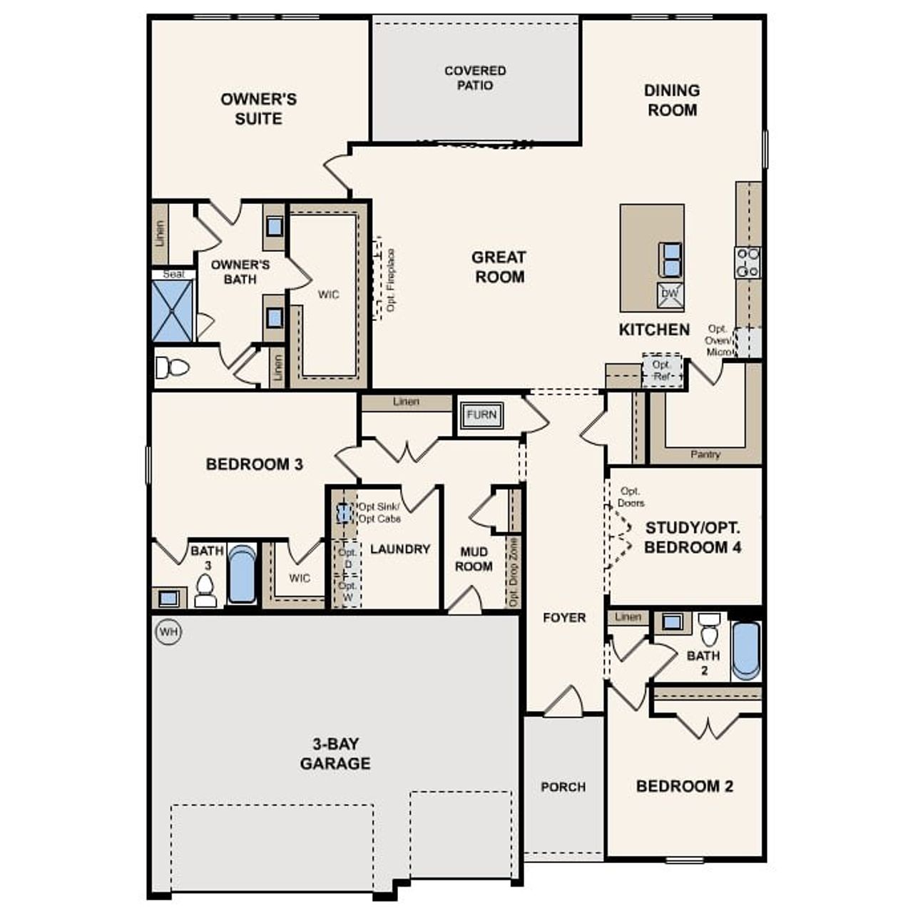2D floor plan layout of this home in Grand Oaks, Kingsland, GA (Image 2).