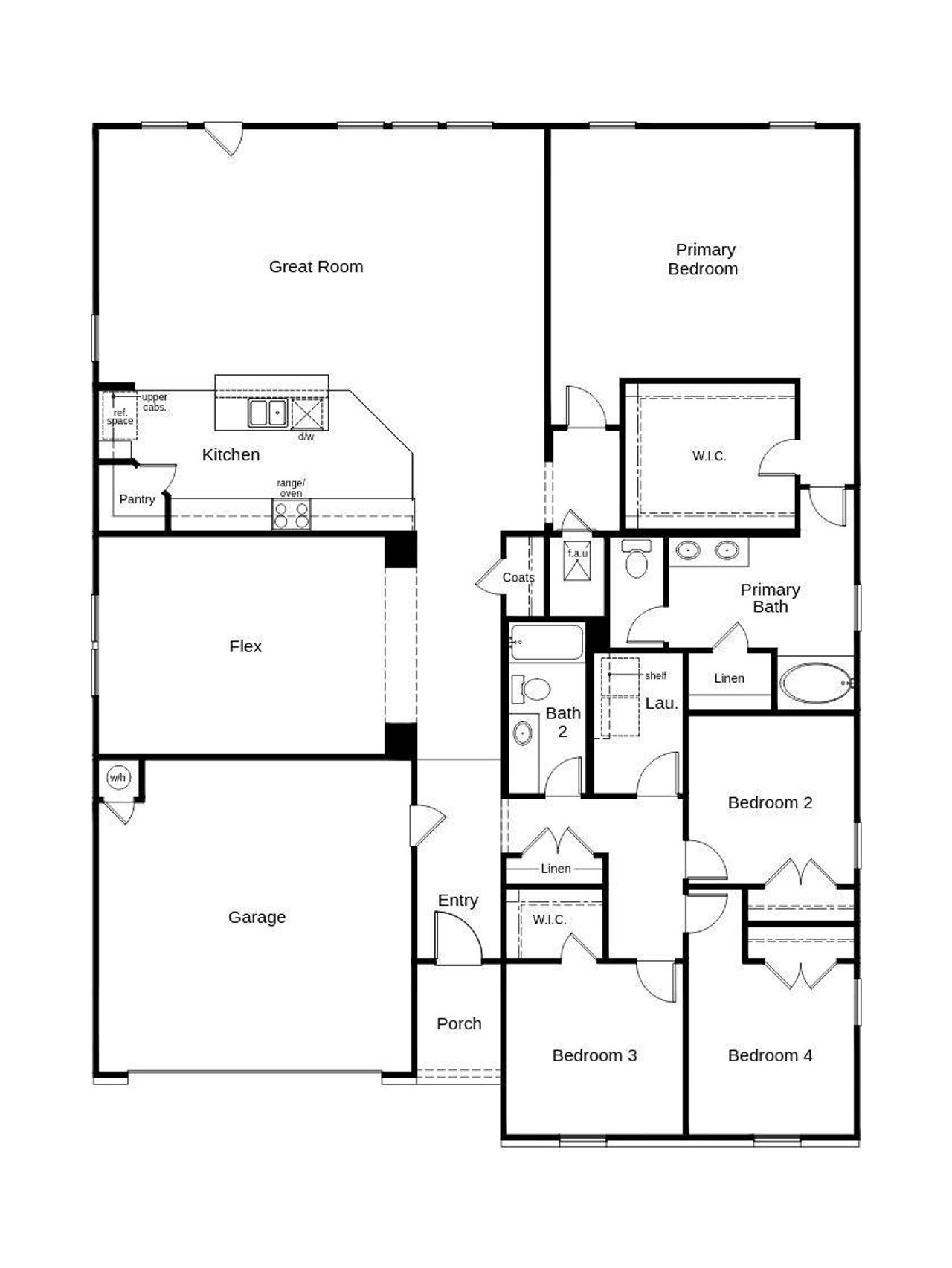 This floor plan features 4 bedrooms, 2 full baths, and over 2,600 square feet of living space.