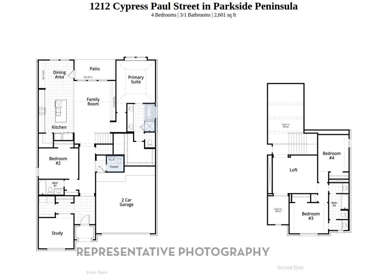 2D floor plan layout of this home in Parkside Peninsula, Georgetown, TX (Image 2).