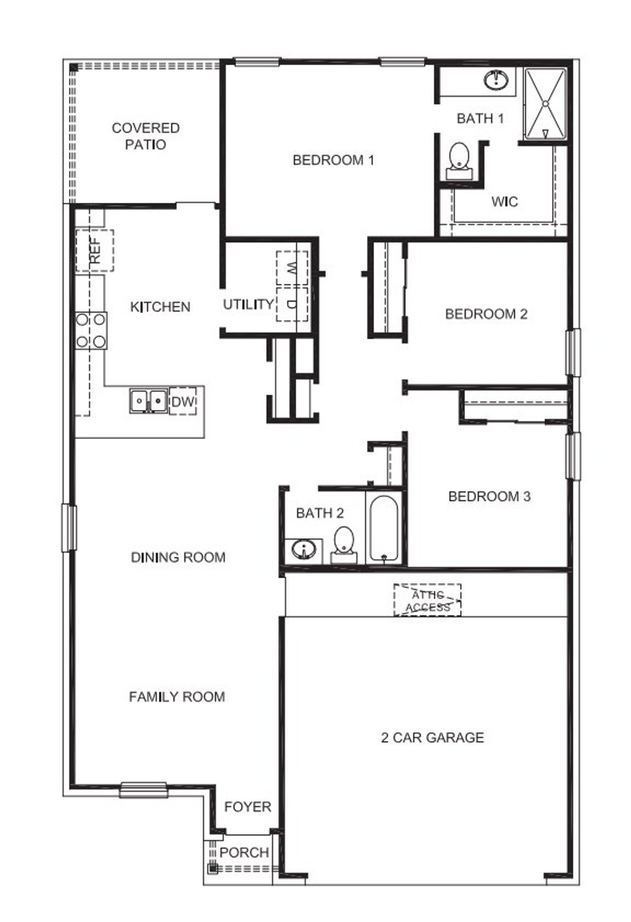 2D floor plan layout of this home in Overlook West, Wolfforth, TX (Image 2).