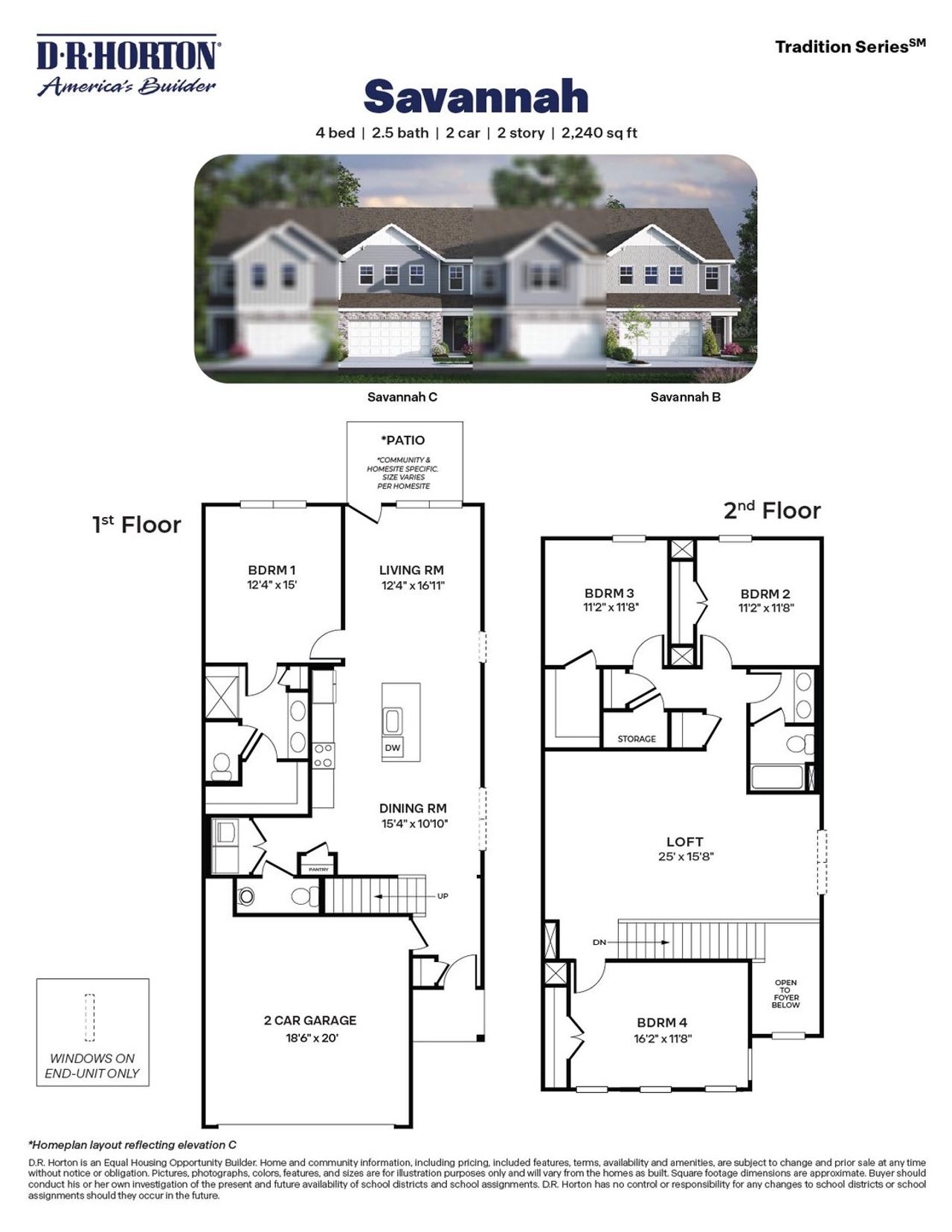 2D floor plan layout for the Savannah by D.R. Horton in Collins Ridge Townes, Hillsborough, NC (Image 2).