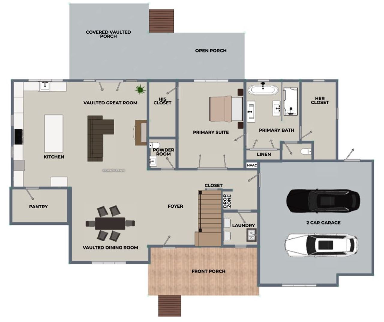 2D floor plan layout for the Whispering Pines by Riverstone Construction, LLC in River Gorge Ranch, River Gorge Ranch, TN (Image 2).