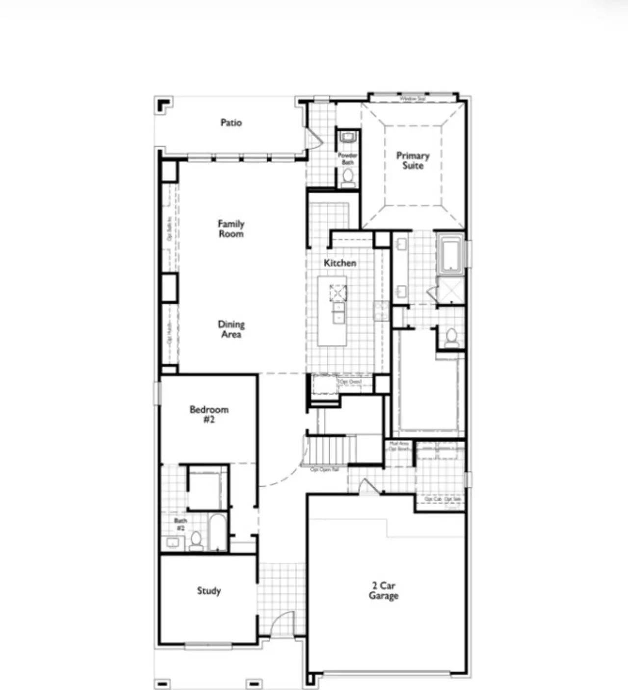 2D floor plan layout for the Elmhurst by Highland Homes in Goodland, Venus, TX (Image 2).