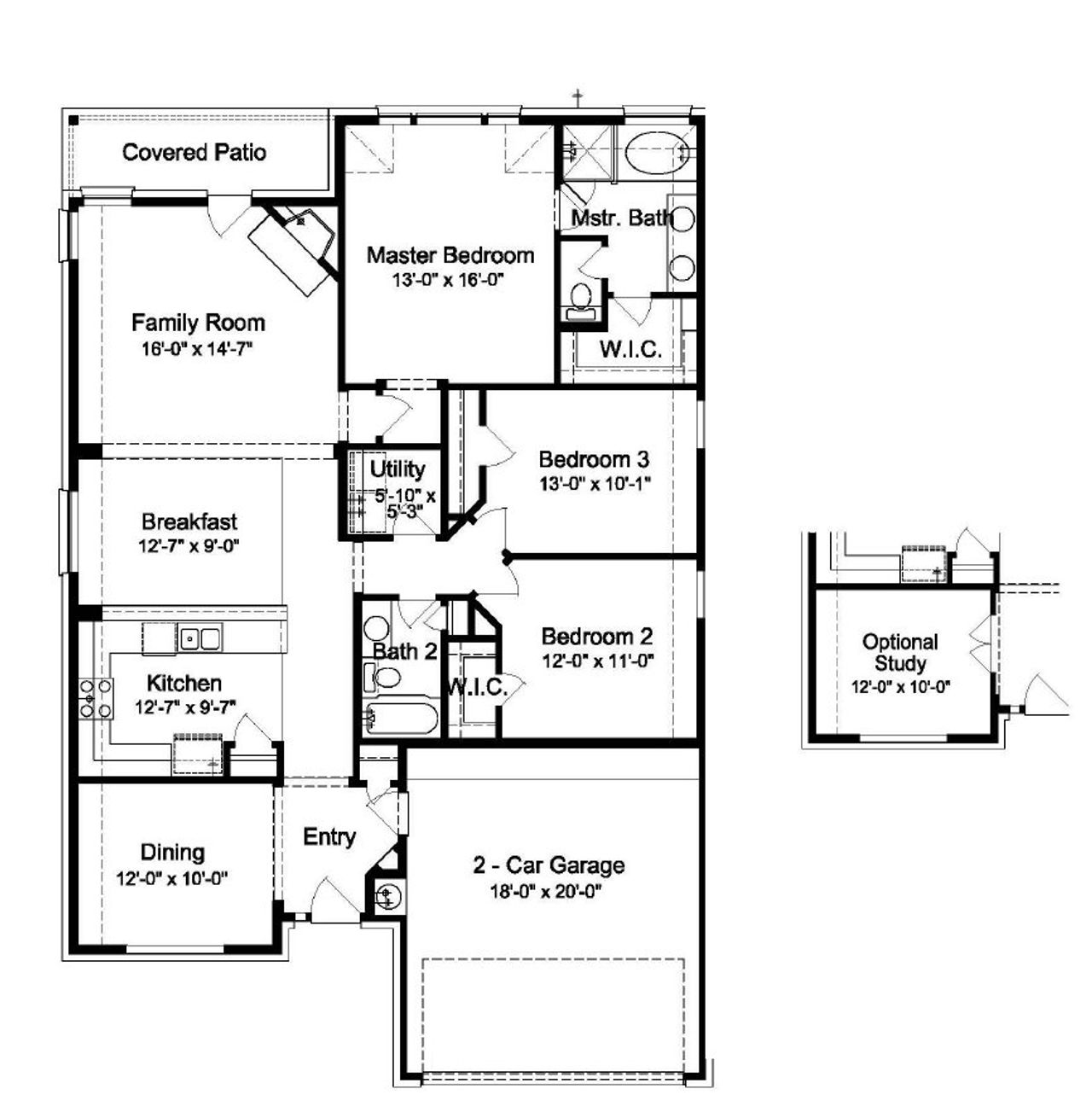2D floor plan layout for the Floor Plan 1988 by Colina Homes in Rollingbrook Estates, Baytown, TX (Image 2).