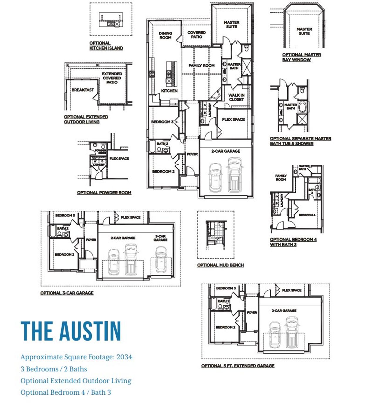 2D floor plan layout for the The Austin by McKinley Homes in Fieldstone, Katy, TX (Image 2).