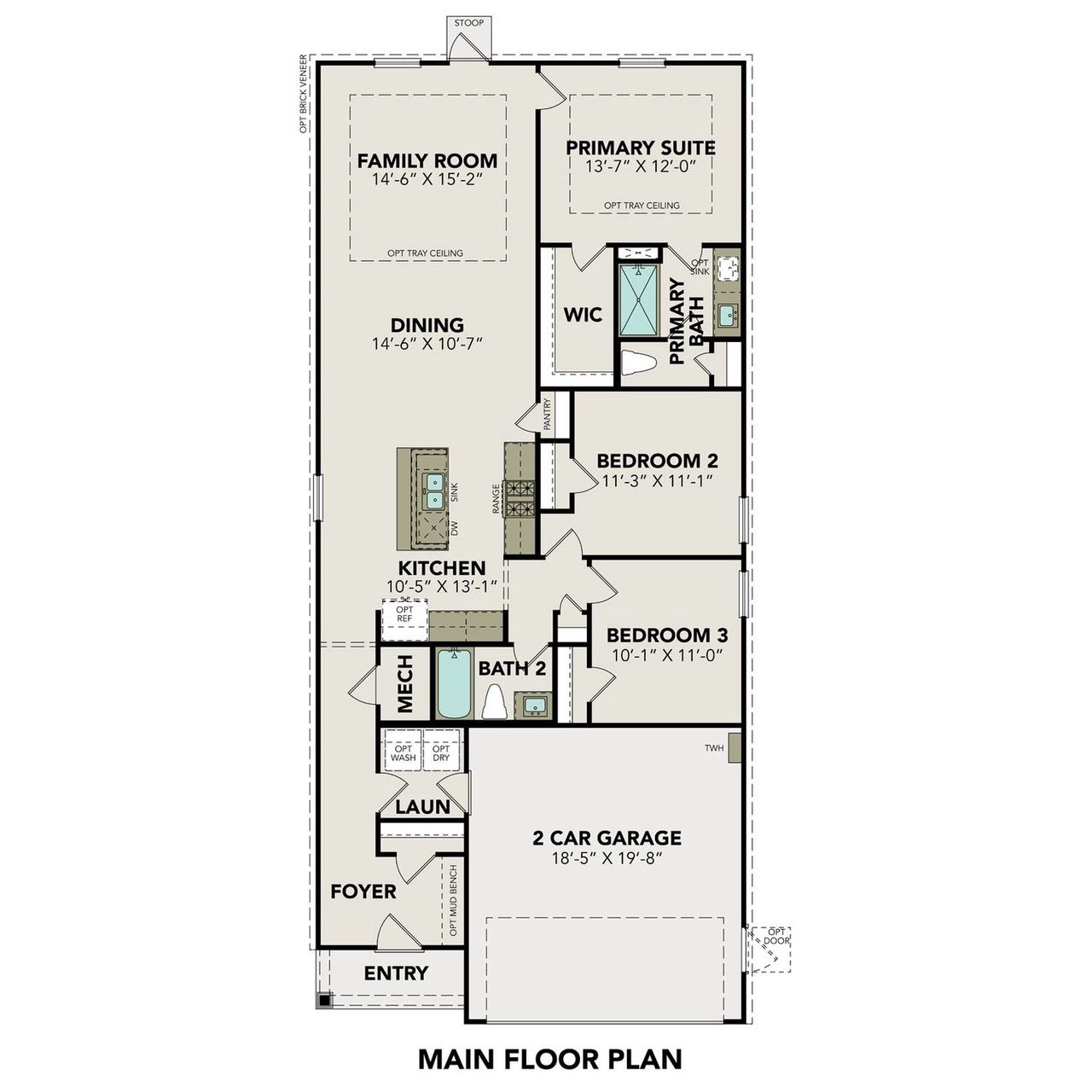 2D floor plan layout for the The Frio by Davidson Homes LLC in Windmill Estates, Magnolia, TX (Image 2). 2D floor plan layout for the The Frio by Davidson Homes LLC in Windmill Estates, Magnolia, TX (Image 2).