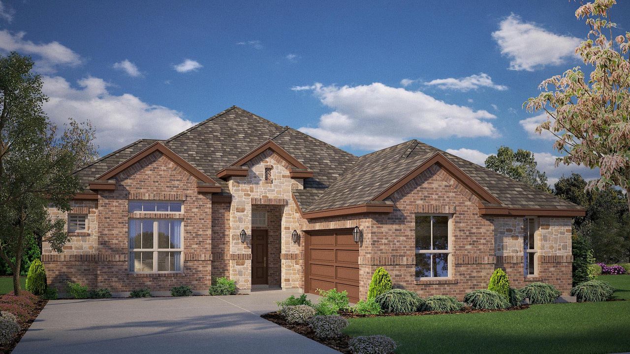 Representative exterior photo of a completed home built from the guadalupe by D.R. Horton in Lakeview Pointe, Grand Prairie, TX (Image 2). Representative exterior photo of a completed home built from the guadalupe by D.R. Horton in Lakeview Pointe, Grand Prairie, TX (Image 2).