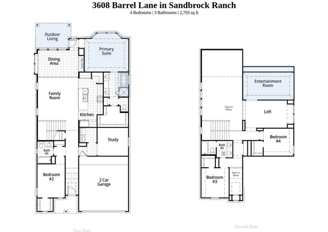 2D floor plan layout of this home in Sandbrock Ranch, Aubrey, TX (Image 2).