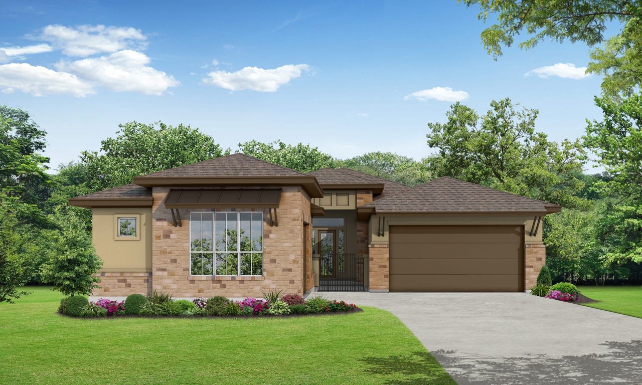 Representative exterior photo of a completed home built from the Varese by Sitterle Homes in El Sonido at Campanas, San Antonio, TX (Image 2). Representative exterior photo of a completed home built from the Varese by Sitterle Homes in El Sonido at Campanas, San Antonio, TX (Image 2).