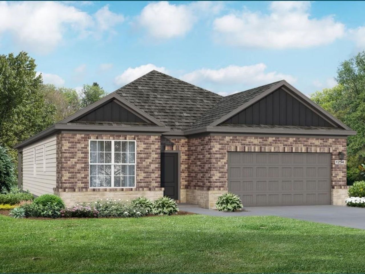 Front exterior of a new home in Sundance Cove, Crosby, TX, highlighting curb appeal (Image 2).