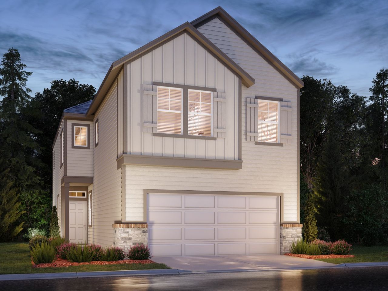 Representative exterior photo of a completed home built from the The Ryker (S150) by Meritage Homes in Parkway Commons - City Series, Missouri City, TX (Image 2). Representative exterior photo of a completed home built from the The Ryker (S150) by Meritage Homes in Parkway Commons - City Series, Missouri City, TX (Image 2).