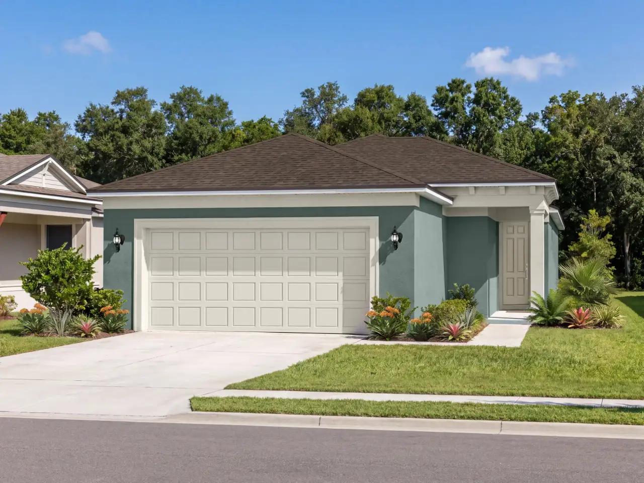 Representative exterior photo of a completed home built from the Glenhollow by Del Webb in Del Webb Flagler Beach, Palm Coast, FL (Image 2). Representative exterior photo of a completed home built from the Glenhollow by Del Webb in Del Webb Flagler Beach, Palm Coast, FL (Image 2).