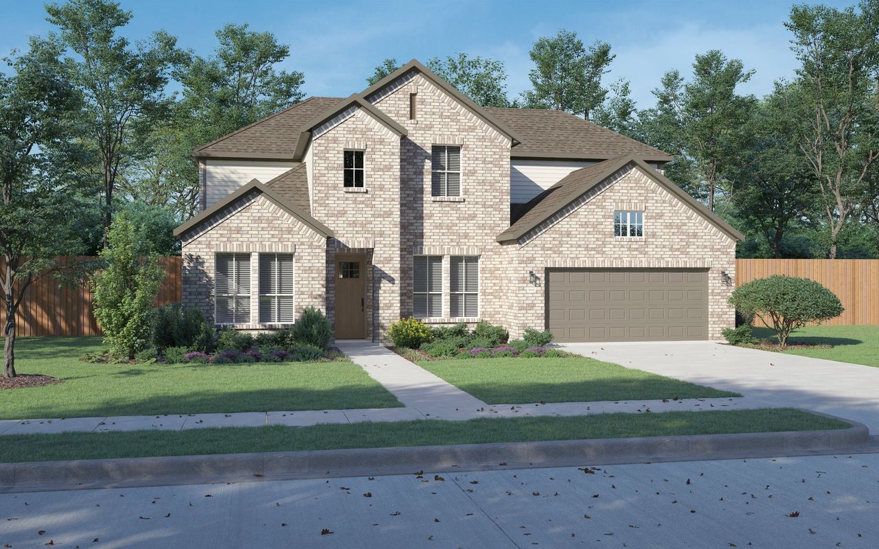 Front exterior of a new home in Painted Tree Lakeside, McKinney, TX, highlighting curb appeal (Image 2).