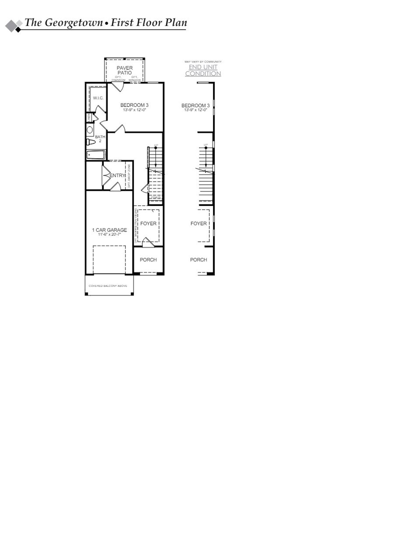 2D floor plan layout of this home in The Bluffs at Pinefield Townhomes, Charleston, SC (Image 2).