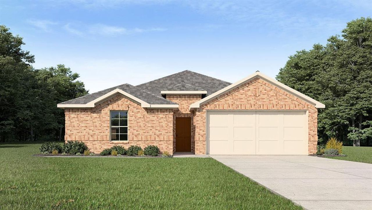Front exterior of a new home in Elevon, Lavon, TX, highlighting curb appeal (Image 2).