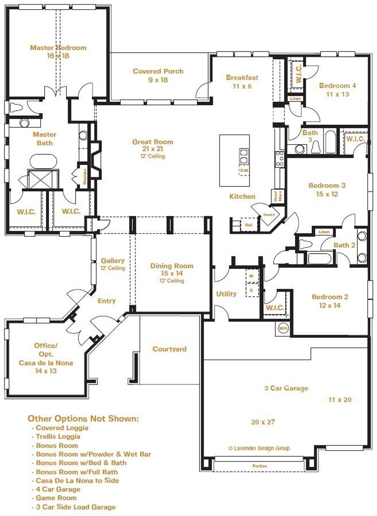2D floor plan layout for the Perugia by Sitterle Homes in Lakeview 100’s, Waller, TX (Image 2).
