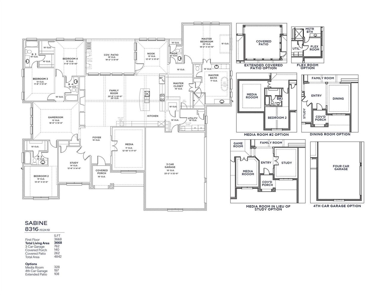 Comprehensive architectural blueprint illustrating the expansive layout and optional configurations of the residence.