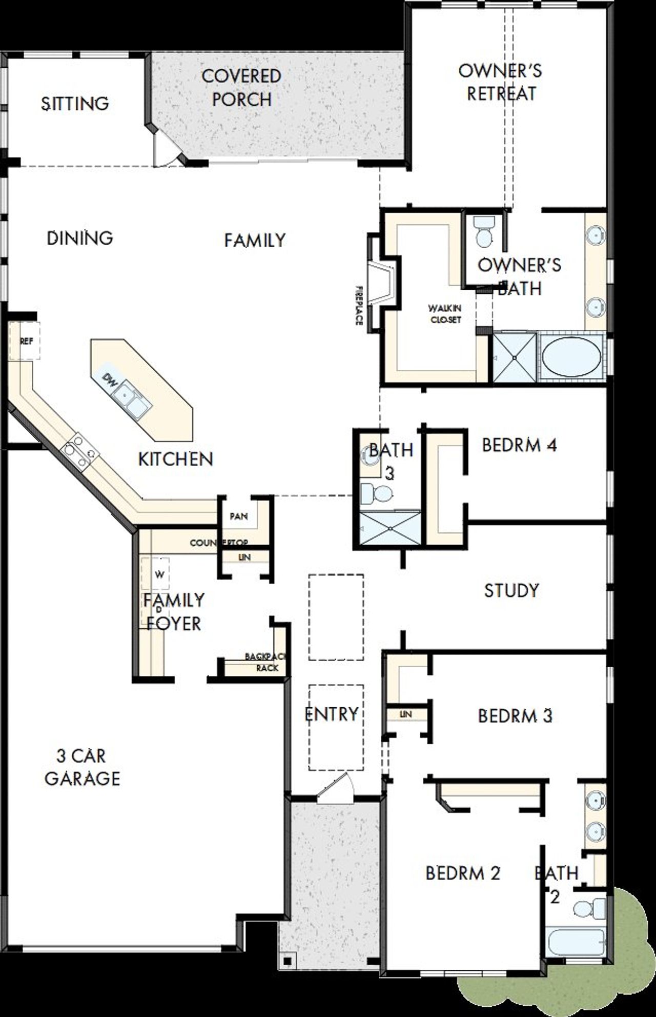 2D floor plan layout of this home in Wolf Ranch – West Bend, Georgetown, TX (Image 2).