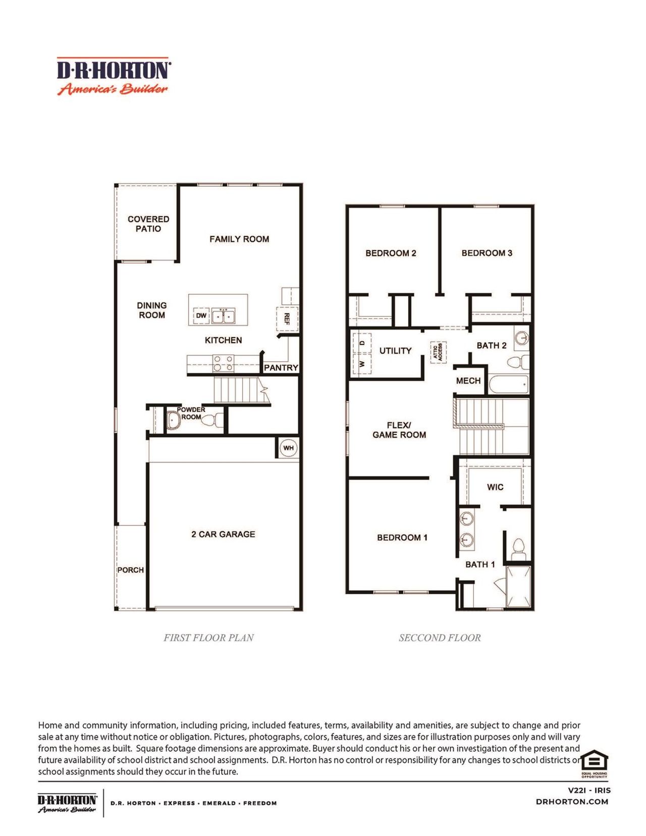 2D floor plan layout for the Iris by D.R. Horton in Pinehaven, Houston, TX (Image 2).