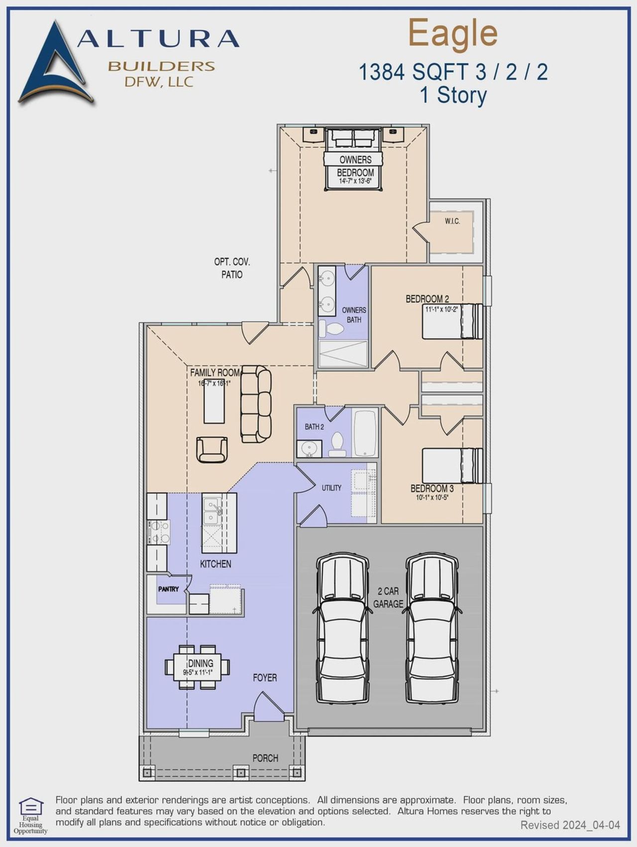2D floor plan layout for the Eagle by Altura Homes in Bridgepoint, Greenville, TX (Image 2).