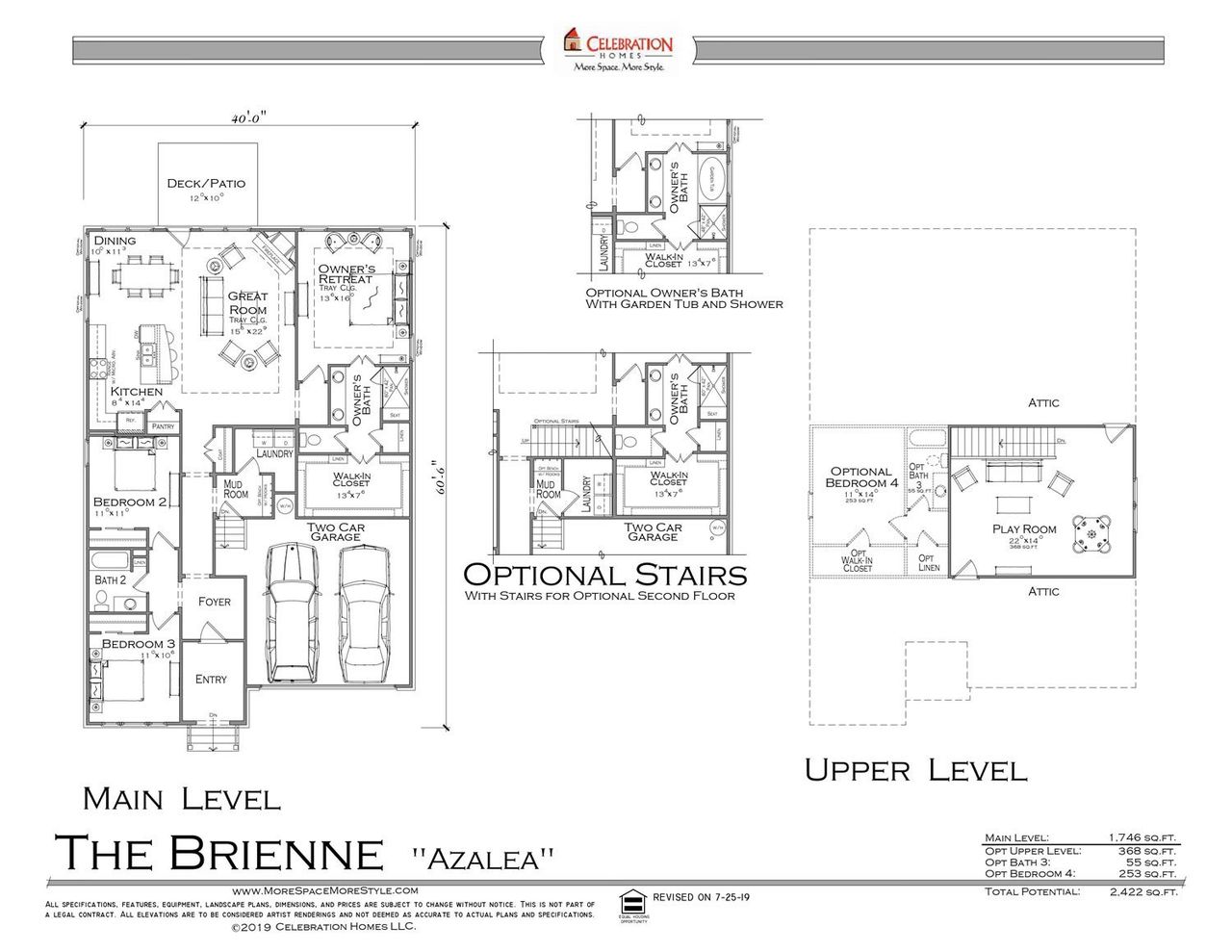 2D floor plan layout for the Brienne by Celebration Homes in Sycamore Grove, Murfreesboro, TN (Image 2).
