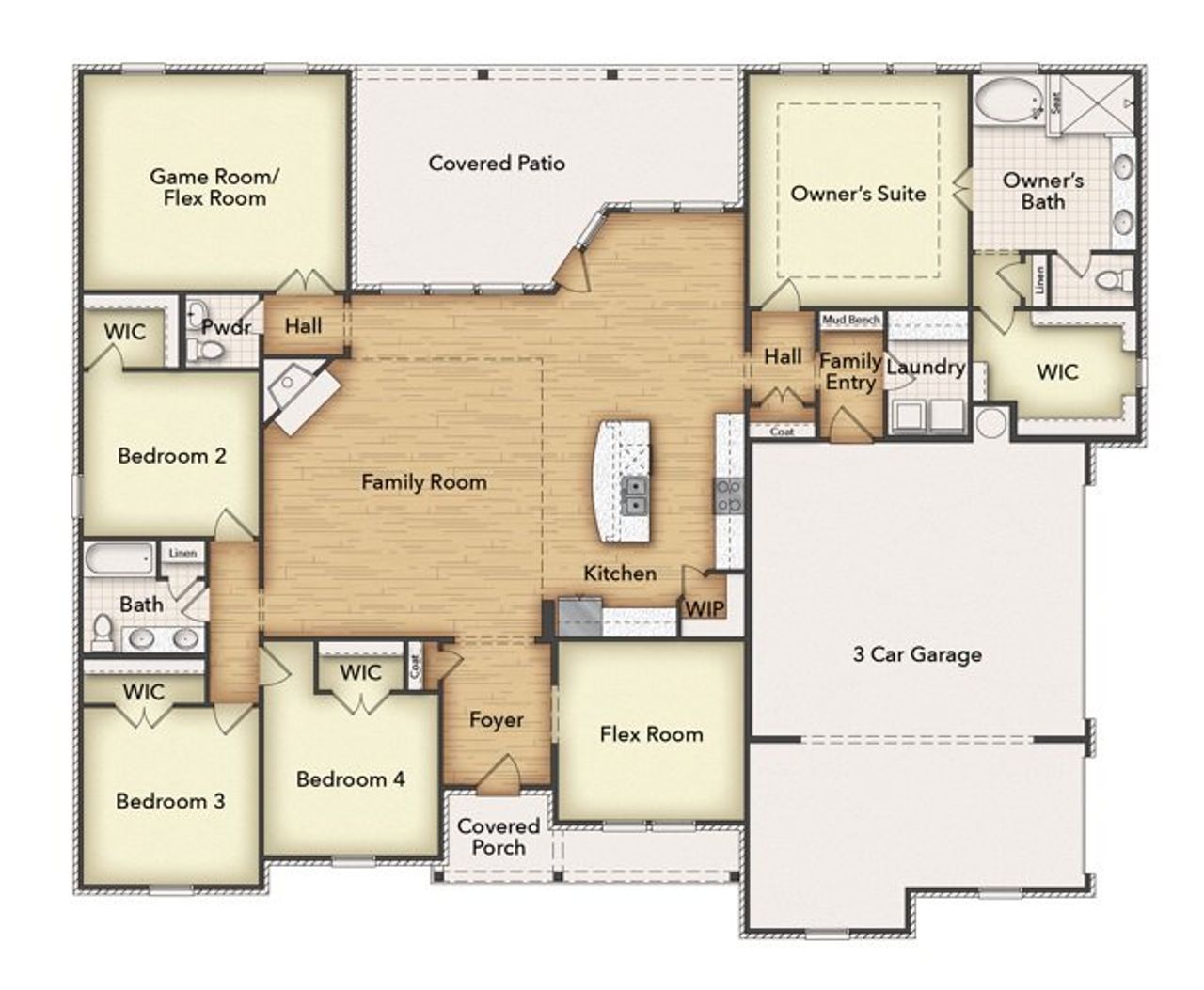 2D floor plan layout of this home in Grayson Ridge, Van Alstyne, TX (Image 2). 2D floor plan layout of this home in Grayson Ridge, Van Alstyne, TX (Image 2).