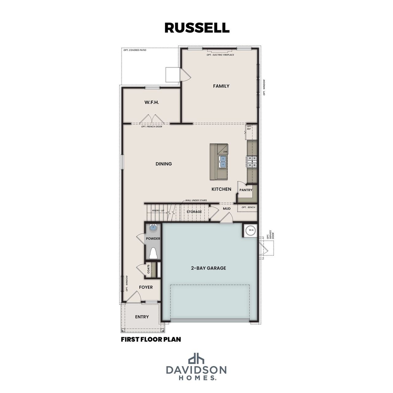 2D floor plan layout for the The Russell B by Davidson Homes LLC in The Bluffs, Canton, GA (Image 2).