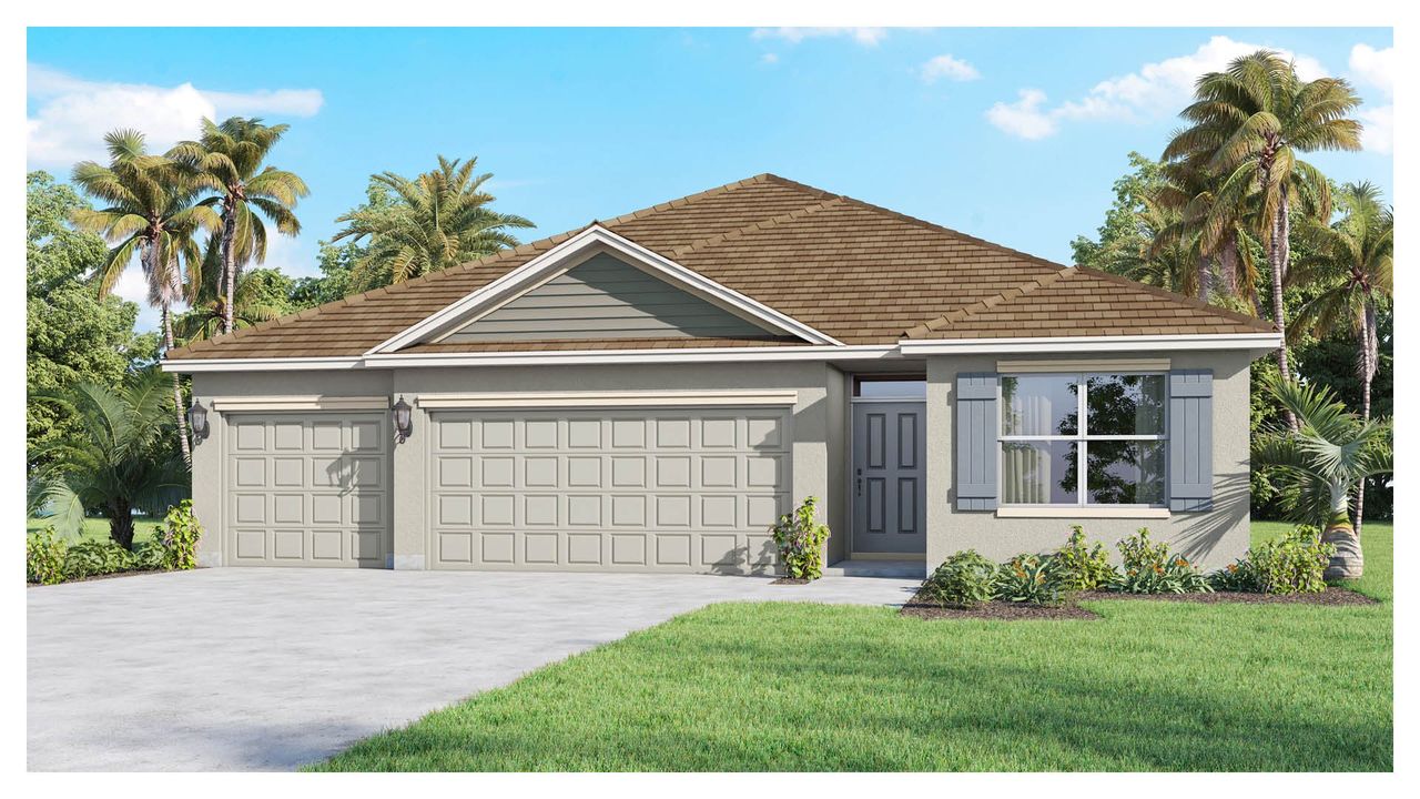 Representative exterior photo of a completed home built from the Madison by D.R. Horton in Okeechobee Spot Lots, Okeechobee, FL (Image 2).