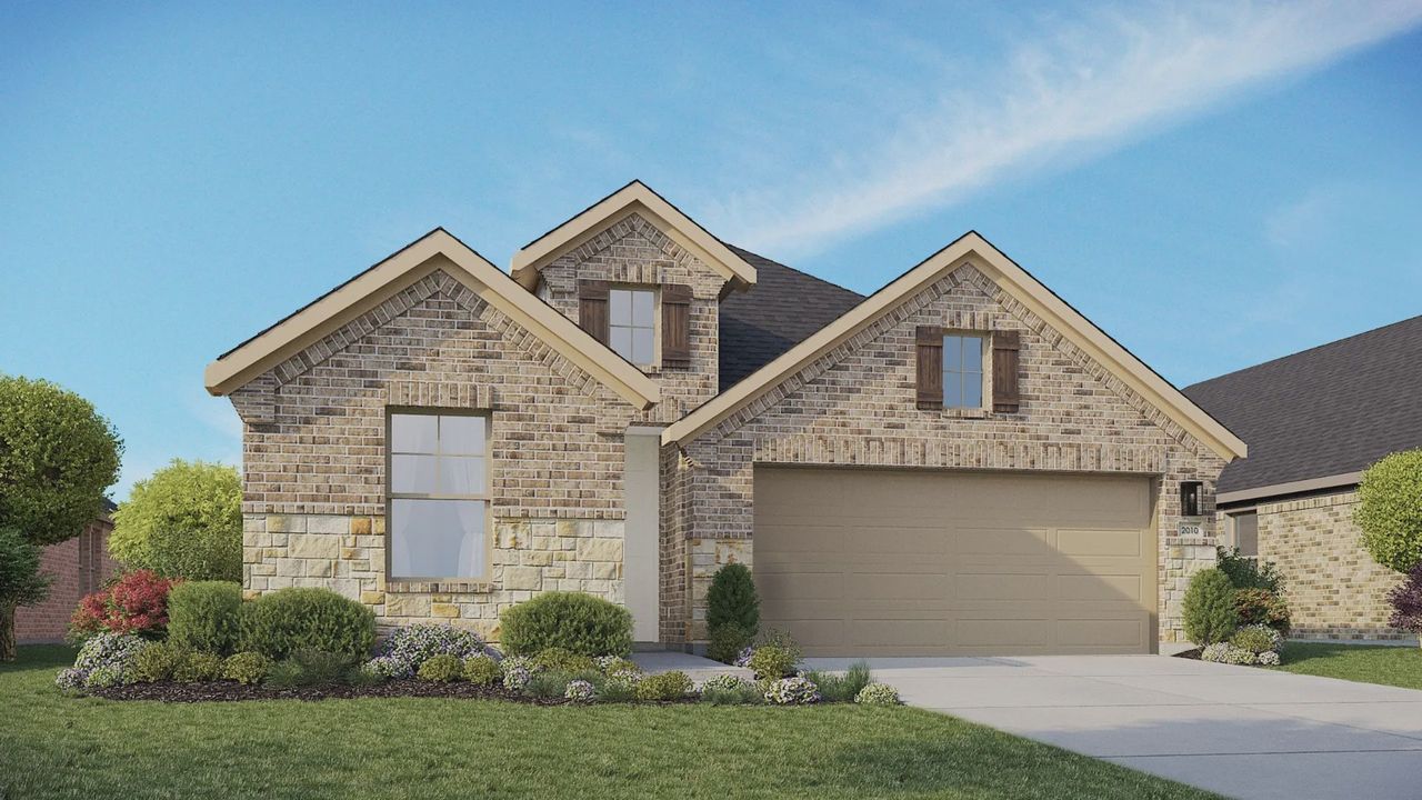 Representative exterior photo of a completed home built from the Fiji by DRB Homes in Prairie Green, Converse, TX (Image 2). Representative exterior photo of a completed home built from the Fiji by DRB Homes in Prairie Green, Converse, TX (Image 2).