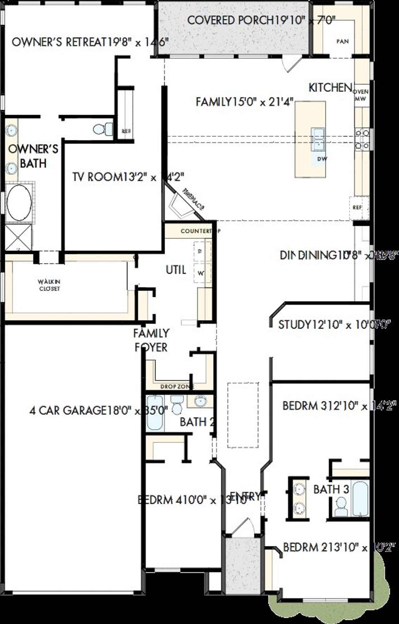 2D floor plan layout of this home in Pecan Square – Classics, Northlake, TX (Image 2).