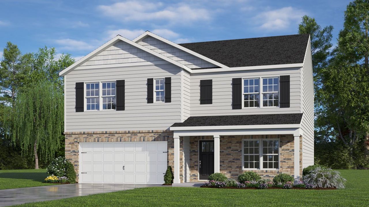 Front exterior of a new home in Cambridge Park, Mebane, NC, highlighting curb appeal (Image 2).