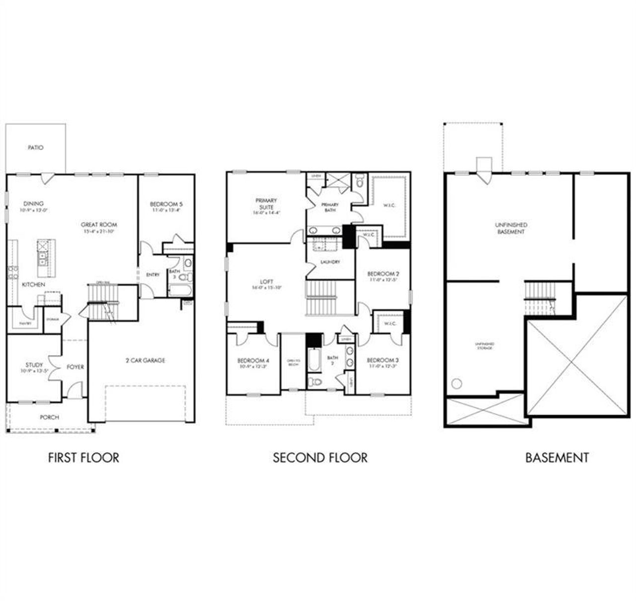 2D floor plan layout of this home in The Oaks at Dawson, Dawsonville, GA (Image 2).