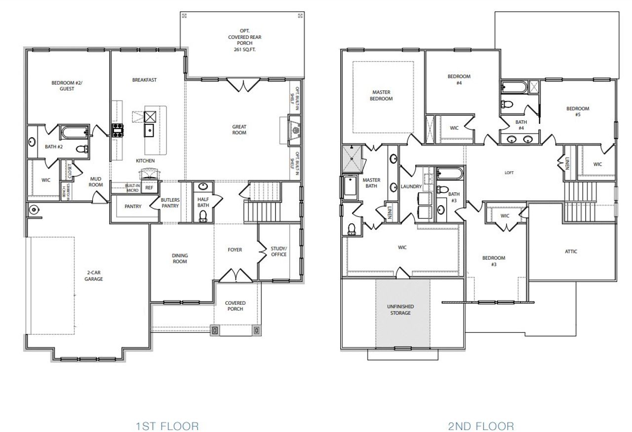 2D floor plan layout for the Grace by David Patterson Homes in Long Hollow Landing, Gainesville, GA (Image 2).