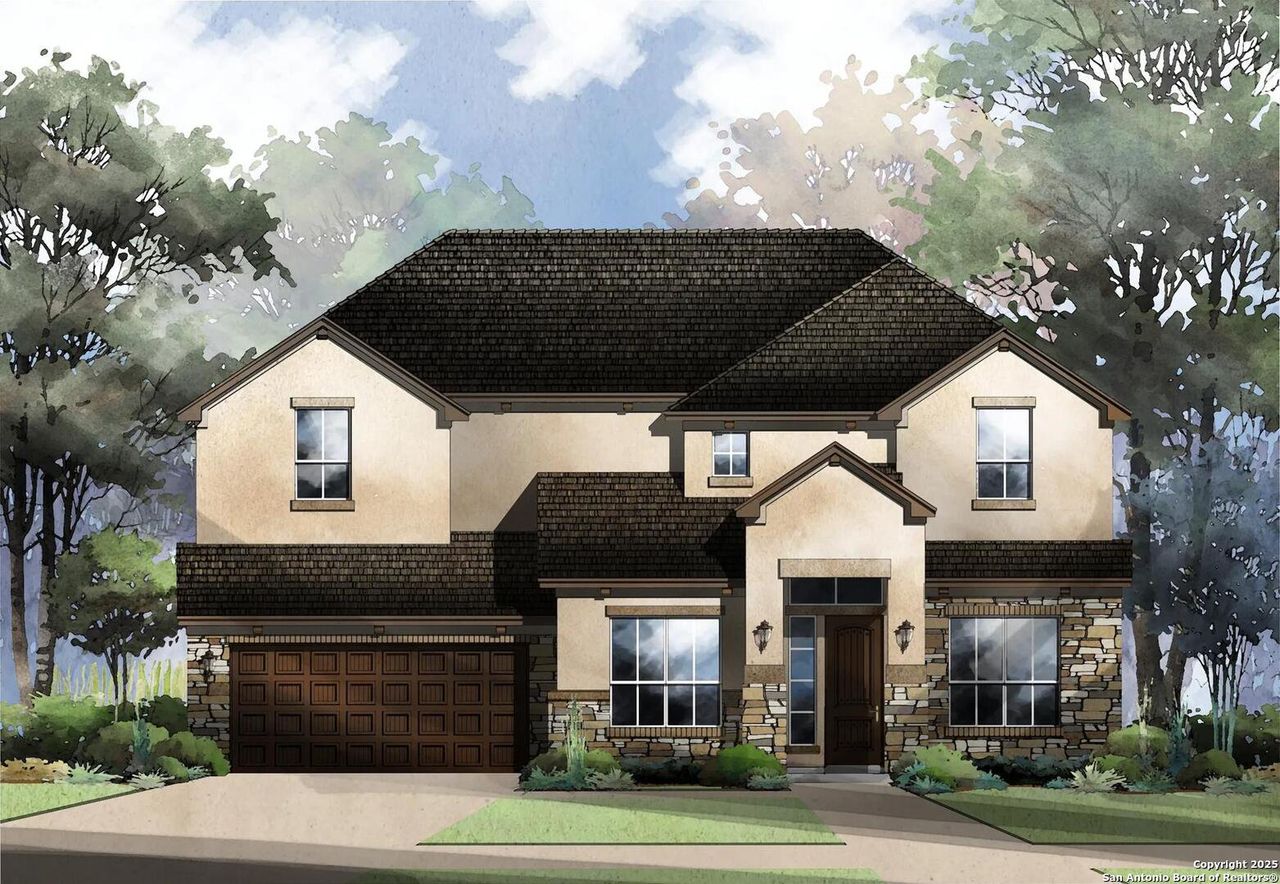 Exterior rendering of this home design in Ventana - 60', Bulverde, TX (Image 2).