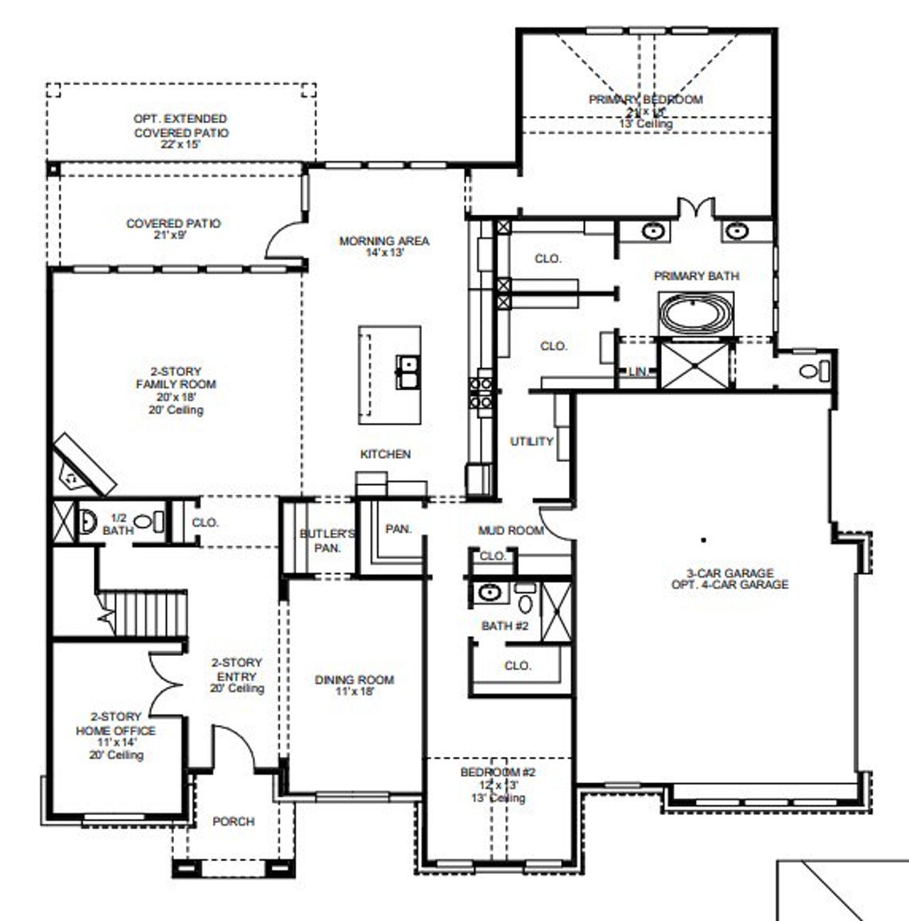 2D floor plan layout for the 4134A by Perry Homes in George's Ranch Acre, Boerne, TX (Image 2).