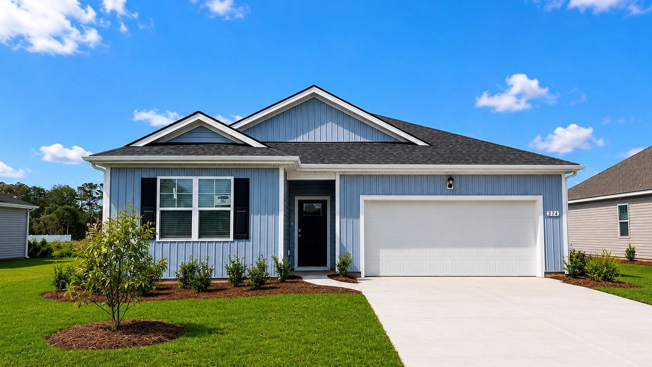 Front exterior of a new home in Elmhurst Place, Conway, SC, highlighting curb appeal (Image 2).