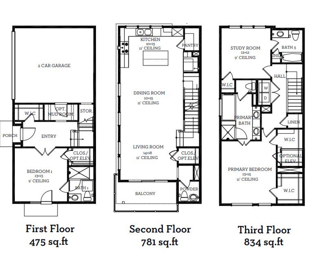 2D floor plan layout of this home in The Park at Sunridge, Austin, TX (Image 2).