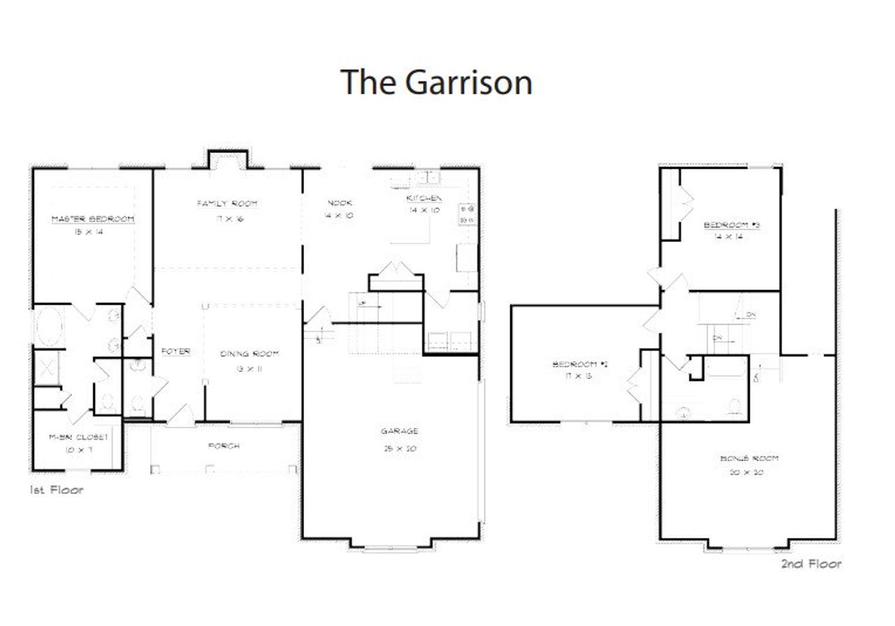 2D floor plan layout for the Garrison by Southeastern Building Corporation in Saundersville Station, Hendersonville, TN (Image 2).