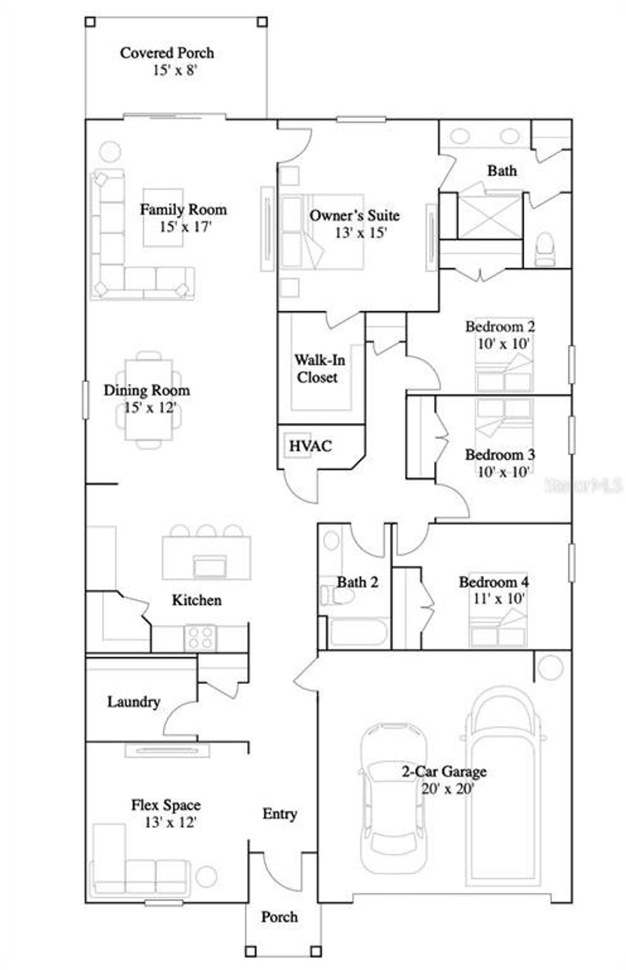 2D floor plan layout of this home in Grand Park, Dunnellon, FL (Image 2).